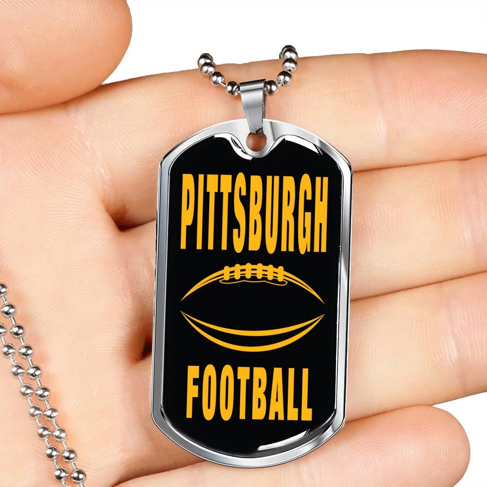 Pittsburgh Fan Necklace Dog Tag Stainless Steel or 18k Gold 24