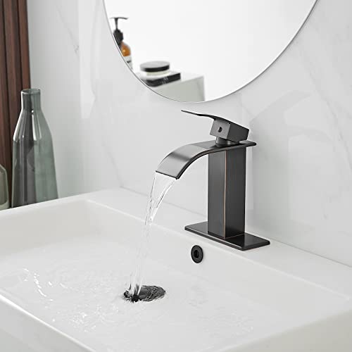 BWE Vessel Sink Faucet Modern Waterfall Chrome Single Hole Bathroom Faucet Single Handle with Pop up Drain Without Overflow Assembly Vanity Basin Bath Sink Faucets Mixer Tap