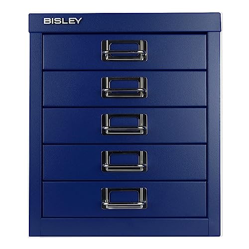 Bisley 10-Drawer Steel MultiDrawer Cabinet - Black, Chrome Pull Handles with Label Holders, Powder-Coated Steel, Removable Drawers, Fits Under Most Desks, Labels Included