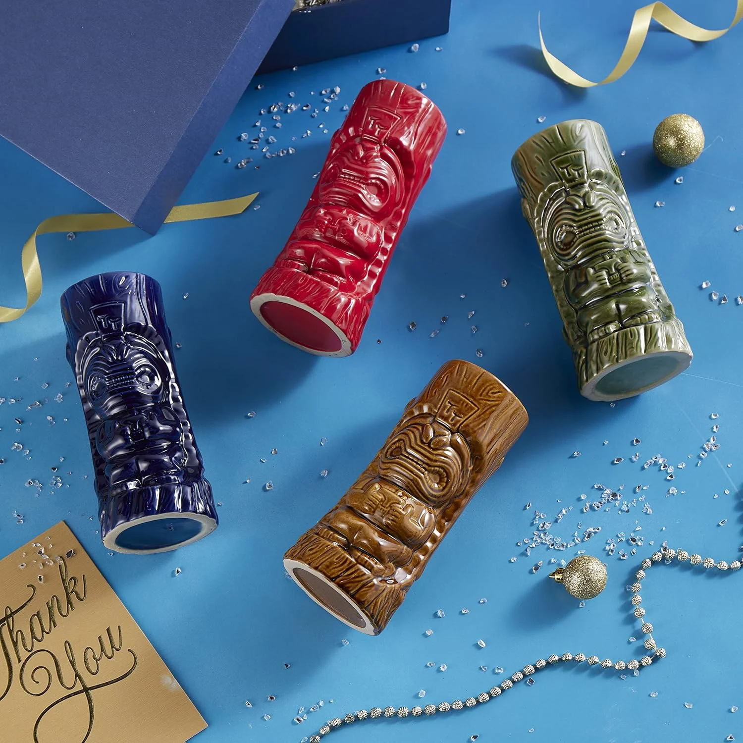 Ceramic Hawaiian Tiki Glasses (Set Of 4 Glasses)