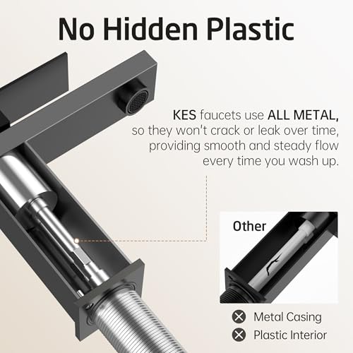 KES Vessel Sink Faucet, Black Bathroom Faucets, Tall Bathroom Faucets with Sink Drain with Overflow, L3156BLFF12-BK-C1