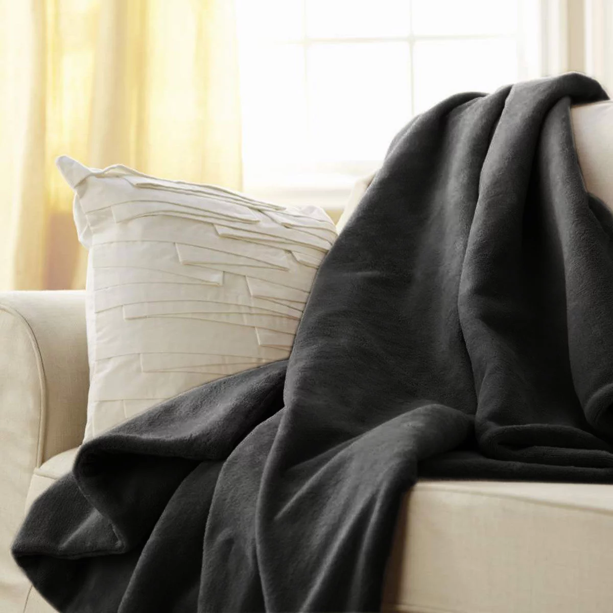 Sunbeam Electric Heated Velvet Plush Warming Throw Blanket Charcoal Gray DC-11