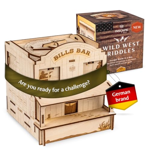 INSCAPE Wild West Riddles - Puzzle Box - Wooden Escape Room in A Box for Adults - Cluebox - Puzzle Boxes with Hidden Compartments - Birthday Gift Gadget for Men and Women