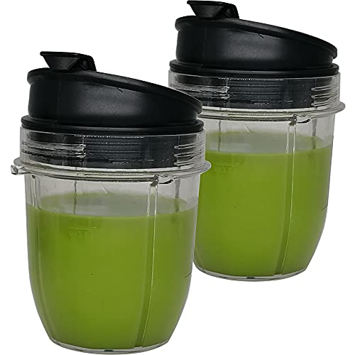 2pcs Replacement 18oz Jar cup with Spout Lid for 900w 1000w Nutri Ninja Blender Auto iQ 900w 1000w& Nutri Ninja Blender Auto iQ series BL640/641/BL642/BL642W/BL642Z (2, 18oz)