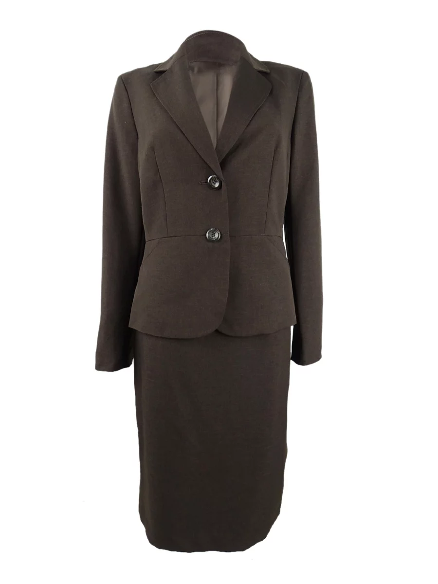 Le Suit Women's Two-Button Skirt Suit (6, Espresso)