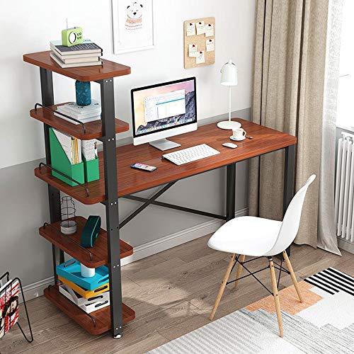 Solid Wood Desk Desktop Computer Desk,Modern Study Desk with Bookshelf Study Desk PC Laptop Desk Workbench,Small Space Office Desk Workstation (110cm Teak 110cm Teak)