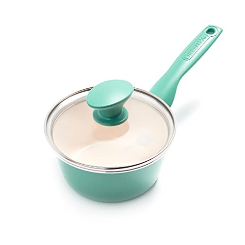 GreenPan Rio Healthy Ceramic Nonstick 2QT Saucepan with Lid, PFAS-Free, Dishwasher Safe, Turquoise