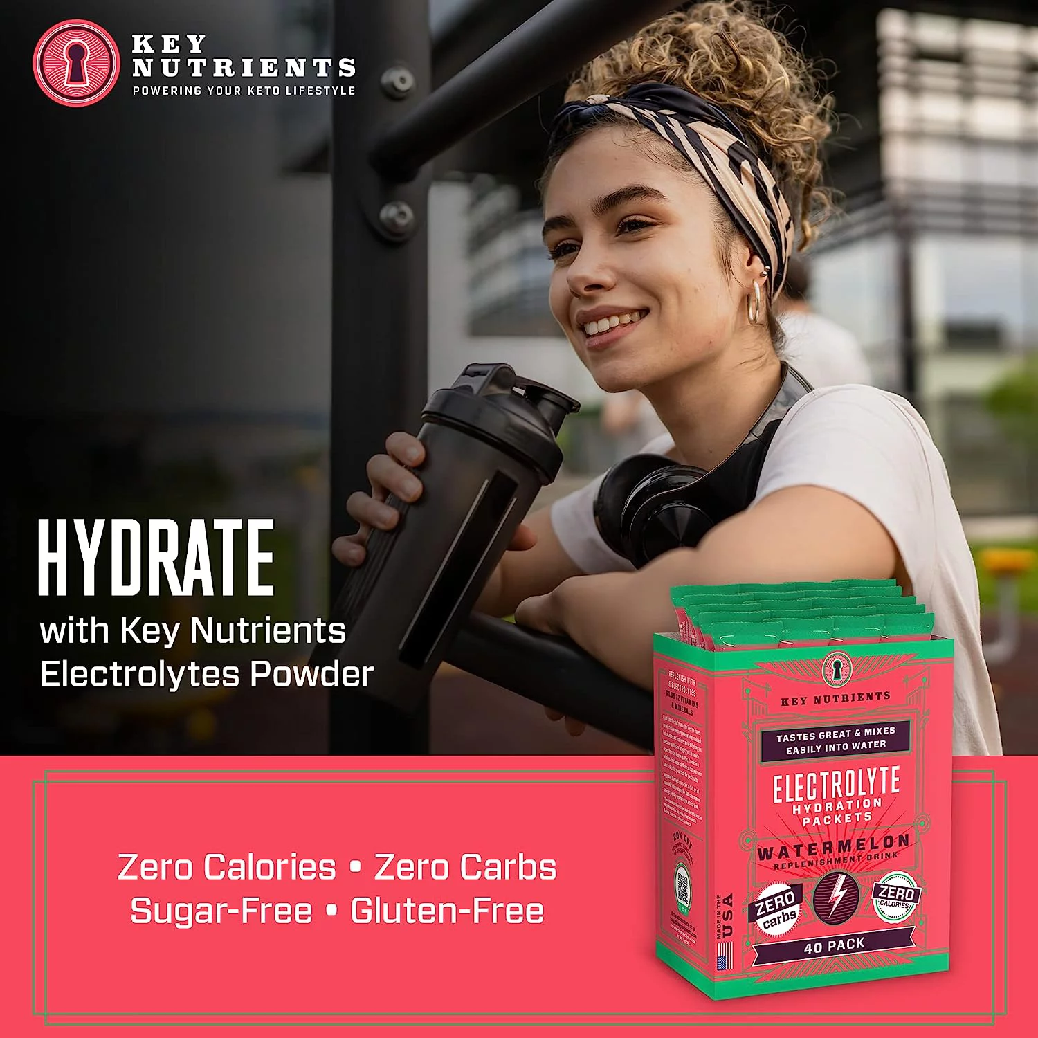 KEY NUTRIENTS Electrolytes Powder Packets - Refreshing Watermelon 40 Pack Hydration Packets - Travel Hydration Powder - No Sugar, No Calories, Gluten Free - Made in USA Watermelon 40 Servings