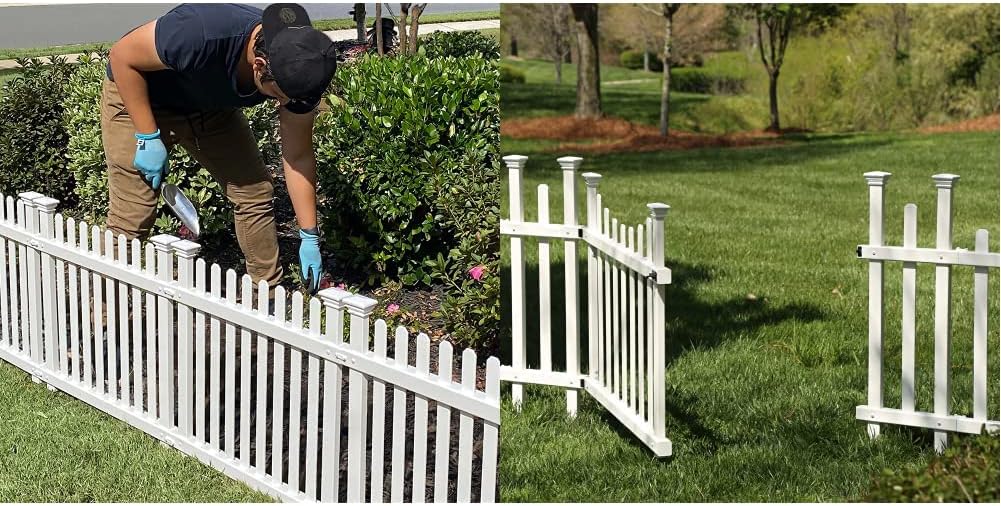 Zippity Outdoor No Dig Garden Fence (3 Pack) and Madison Vinyl Gate Kit with Fence Wings