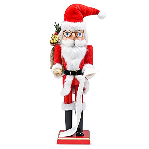 Ornativity Christmas Santa Gift Nutcracker – Wooden Nutcracker Santa Clause with Red Bag of Gifts on Shoulder and List of Names Xmas Traditional Themed Holiday Nut Cracker Doll Figure Decorations 15