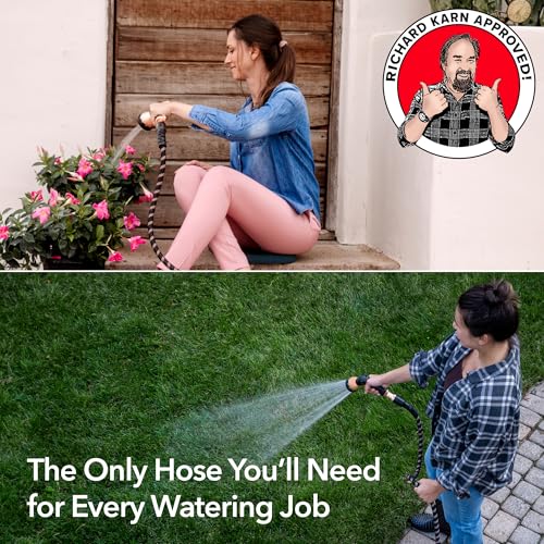 Pocket Hose Copper Bullet Expandable Garden Hose 25 FT w/10 Pattern Thumb Spray Nozzle AS-SEEN-ON-TV 650psi 3/4 in Patented Lead-Free Ultra-Lightweight Solid Copper Anodized Aluminum Fittings No-Kink