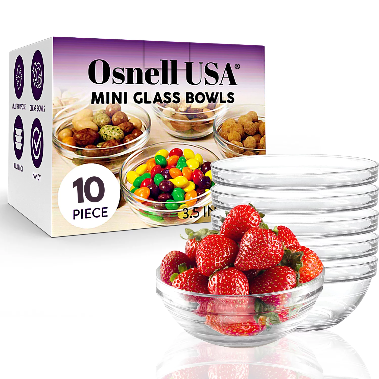 Glass Bowls for Kitchen Prep 3.5”, Great for Dessert Bowls, Sauce Bowls, 10 PACK Candy Dishes or Nut Bowls, Kitchen Supplies & Spices Bowls