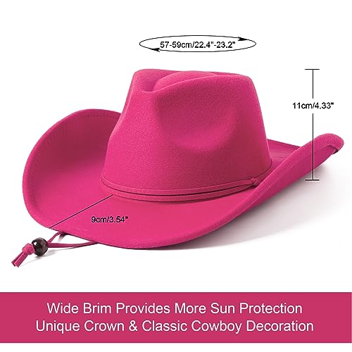 Lanzom Women Men Retro Felt Wide Brim Western Cowboy Cowgirl Hat Dress Up Hat with Wind Lanyard