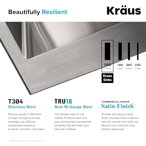 KRAUS Standart PRO 22-inch Drop-In Top Mount 16 Gauge Stainless Steel Single Bowl Laundry Utility Sink, KHT301-22L