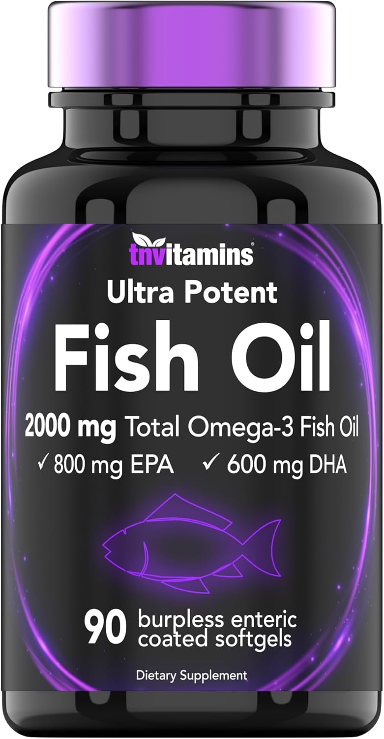 Burpless Omega-3 Fish Oil: 2000mg x 90 Softgels | 1400mg Total Omega-3 Fatty Acids (800mg EPA & 600mg DHA) | Enteric Coated Burpless Ultra Potent Fish Oil | Supports Heart Health