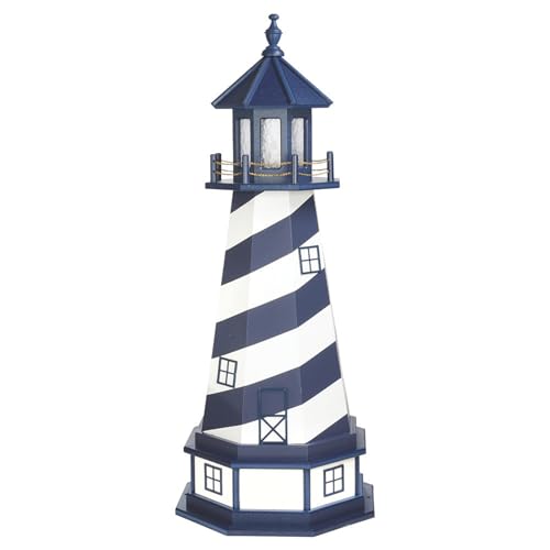 Cape Hatteras, NC Solar Lighthouse with LED Dusk to Dawn Lights, Outdoor Statues for Garden, Solar Lights Outdoor Waterproof Patio Decor - Amish USA (Replica, 4' with Base)