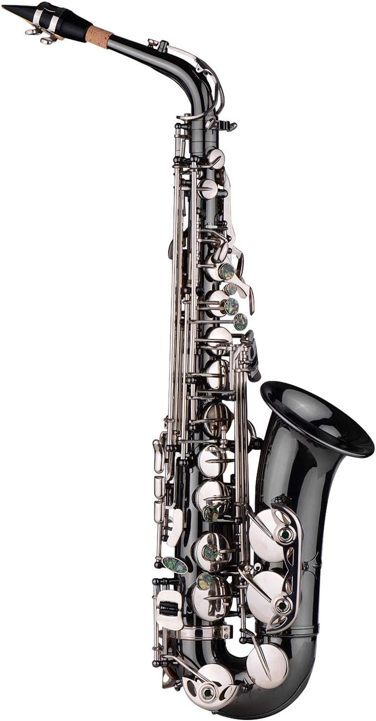 Btuty Eb E-flat Alto Saxophone Professional Brass Bend Sax Black Nickel Plating Abalone Shell Keys with Carrying Case Gloves Cleaning Cloth Straps Grease Brush