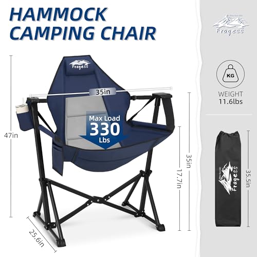 Portable Hammock Camping Chair with Adjustable Back, Folding Hammock Chair Supports 330lbs, Camping Swing Chair for Adults, Camping Hammock Chair for Lawn, Concerts, Backyard, Stargazer