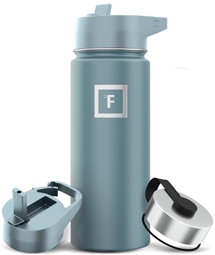 IRON °FLASK Camping & Hiking Hydration Flask with 3 Lids - Stainless Steel, Double Walled & Vacuum Insulated Water Bottle - Leak Proof & BPA Free (Midnight Black, Straw - 40 oz)