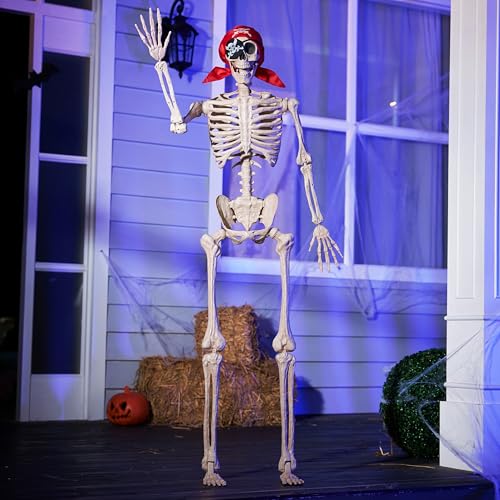 JOYIN 5 FT Halloween Skeleton Life Size, Stayable Posable Skeleton Decor, Full Body Movable Joints Giant Skeletons for Halloween Decoration Outdoor, Haunted House Prop, Spooky Scary Graveyard Party