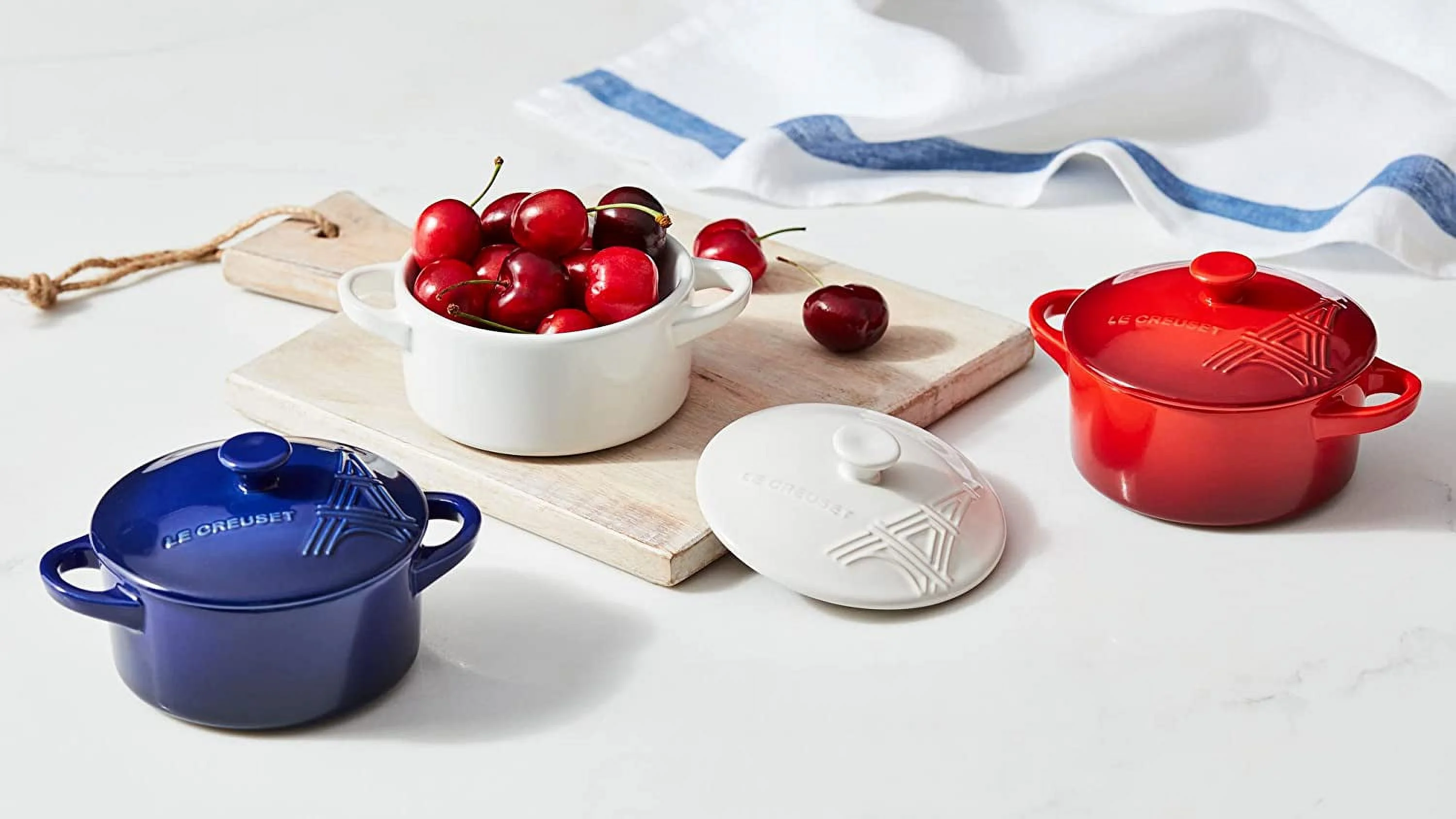 Le Creuset Stoneware 8 Ounce Eiffel Tower Mini Round Cocotte White