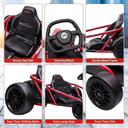 Go Kart Electric Drift Kart Car, 24V Outdoor Ride on Toy, Fast 2×300W Motor, 8 MPH High Speed Drift Car, with Music and Slow Start, for Kids 8-12 Years Old Racing Toys