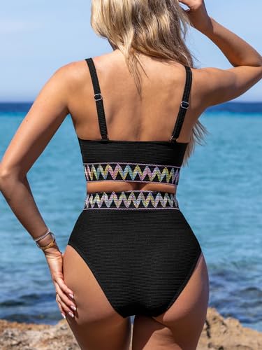 CUPSHE Women's Bikini Sets Two Piece Bathing Suit High Waisted V Neck Front Keyhole Twist Adjustable Straps