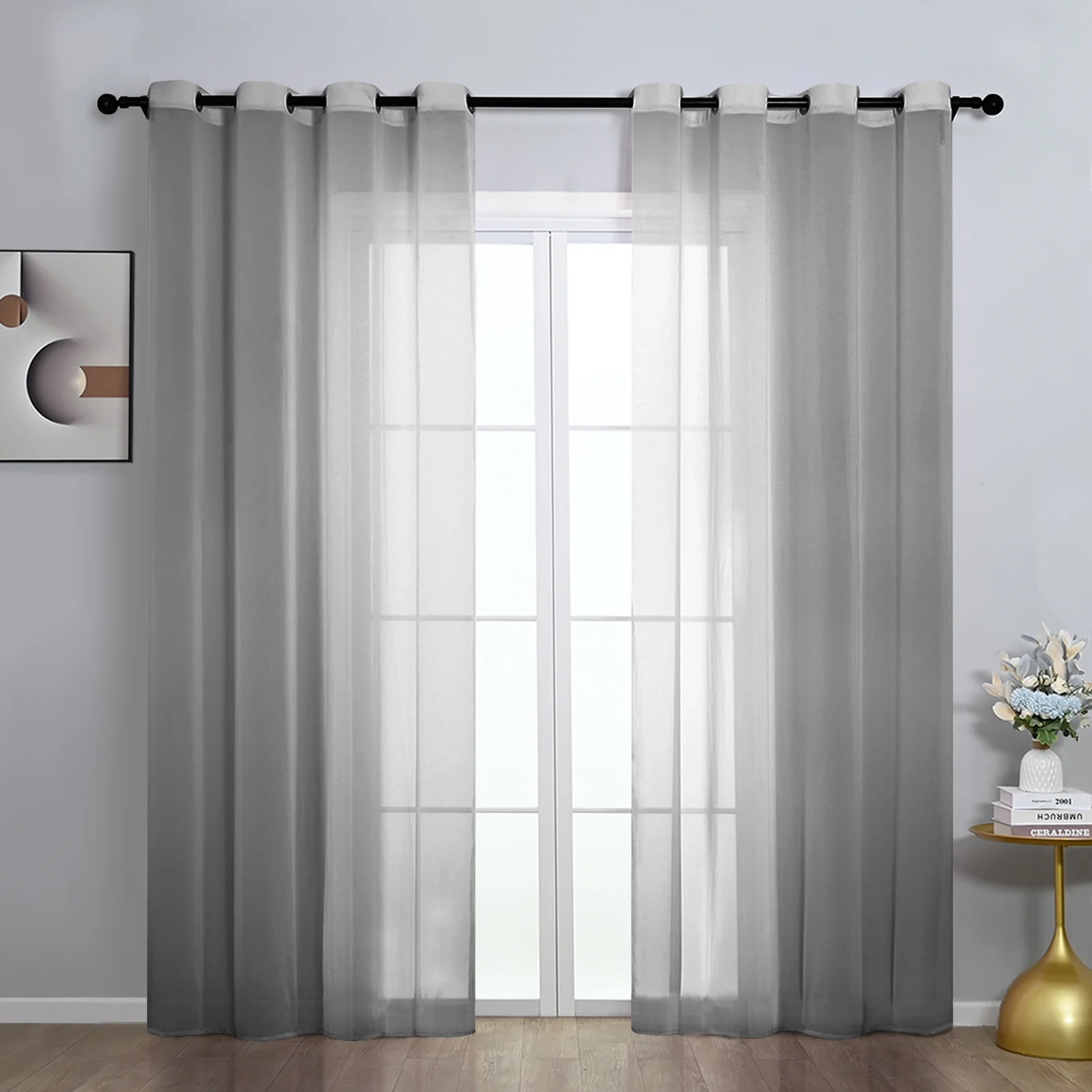 Festnight 2PCS Solid Color Curtains Polyester Fiber Grommet Light Filtering Casual Textured Privacy Curtains for Bedroom Living Room