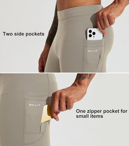 Willit Men's Fleece Running Leggings Cold Weather Gear Winter Cycling Tights Pants Water Resistant Zipper Pockets