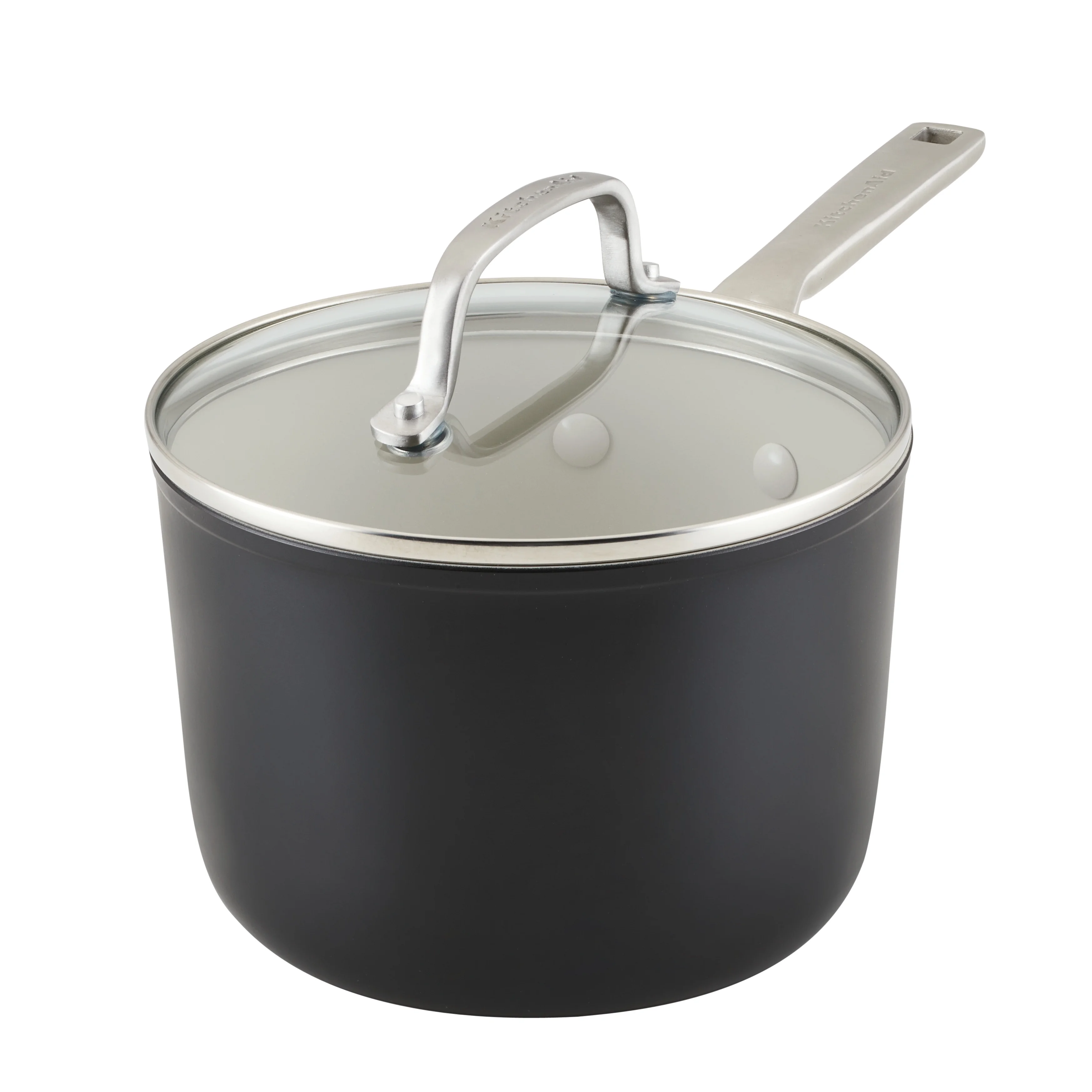 KitchenAid Hard Anodized Ceramic Nonstick Cookware Sauce Pan with Lid, 3qt, Matte Black