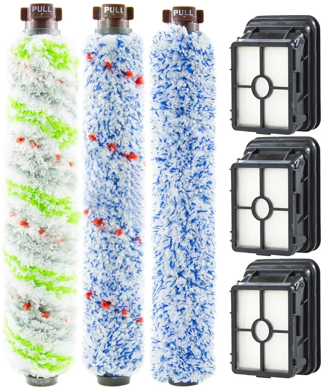 Hometimes Replacement 3 Brush Roll + 3 Filters Kit For BISSELL CrossWave All-in-One Pet Multi-Surface Wet Dry Vacuum 2211W 2328