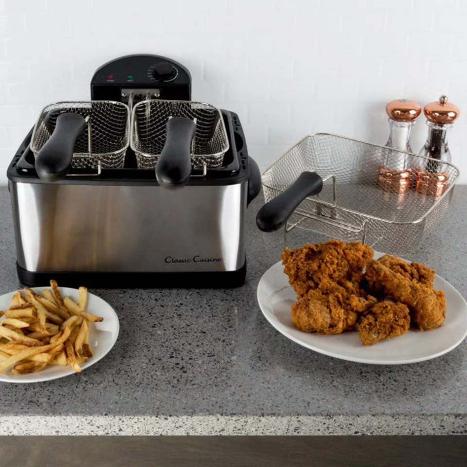 Classic Cuisine 4-Liter Stainless-Steel Electric Deep Fryer with 3 Baskets