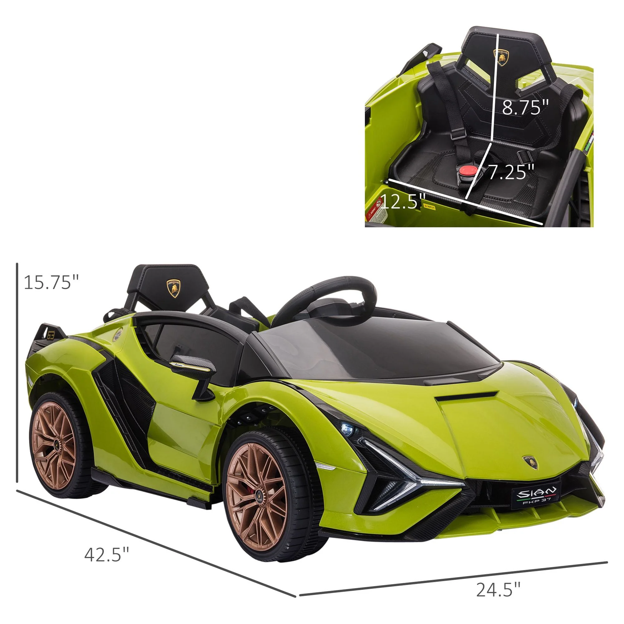 Aosom Green 12 V Electric Car Powered Ride-On with Parent Remote Control