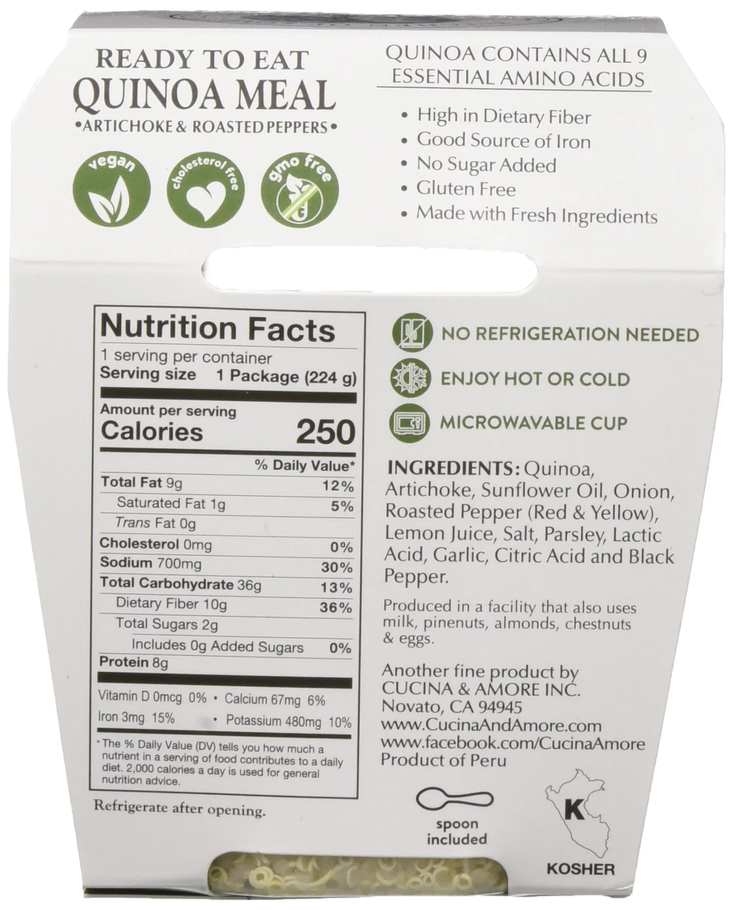 Cucina & Amore Quinoa Meal Artichoke & Roasted Pepper 7.9oz, Pack of 6