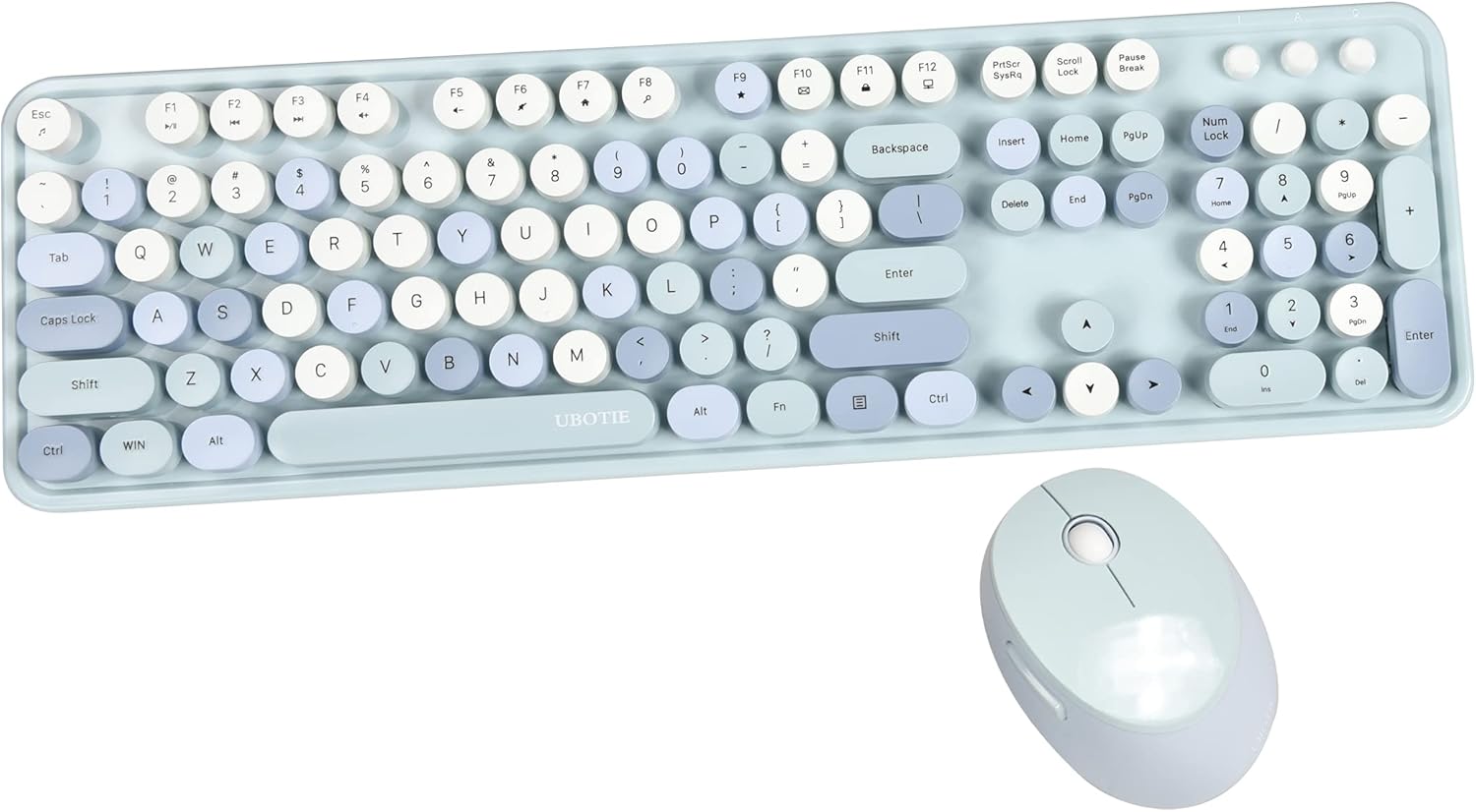 UBOTIE Colorful Computer Wireless Keyboard Mice Combo, Retro Typewriter Flexible Keys Office Full-Sized Keyboard, 2.4GHz Dropout-Free Connection and Optical Mouse (Pink-Colorful)