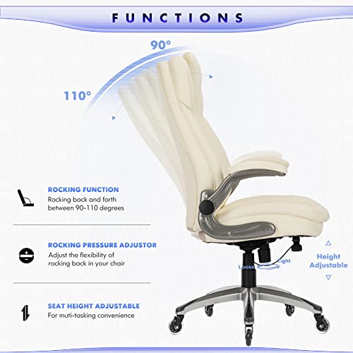 Executive Office Chair-Ergonomic Computer Desk Chair, High Back Leather Chair with Padded Flip-up Arms, Swivel Home Office Chair Upgraded Caster-Black