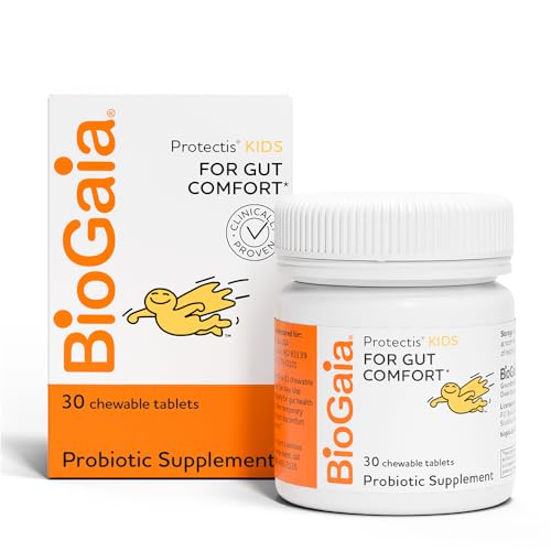 BioGaia Protectis Chewable Tablets for Toddlers, Kids, and Teens Occasional Stomach Pain, Constipation, Diarrhea, and Regularity, 30 Tablets, 3 Pack