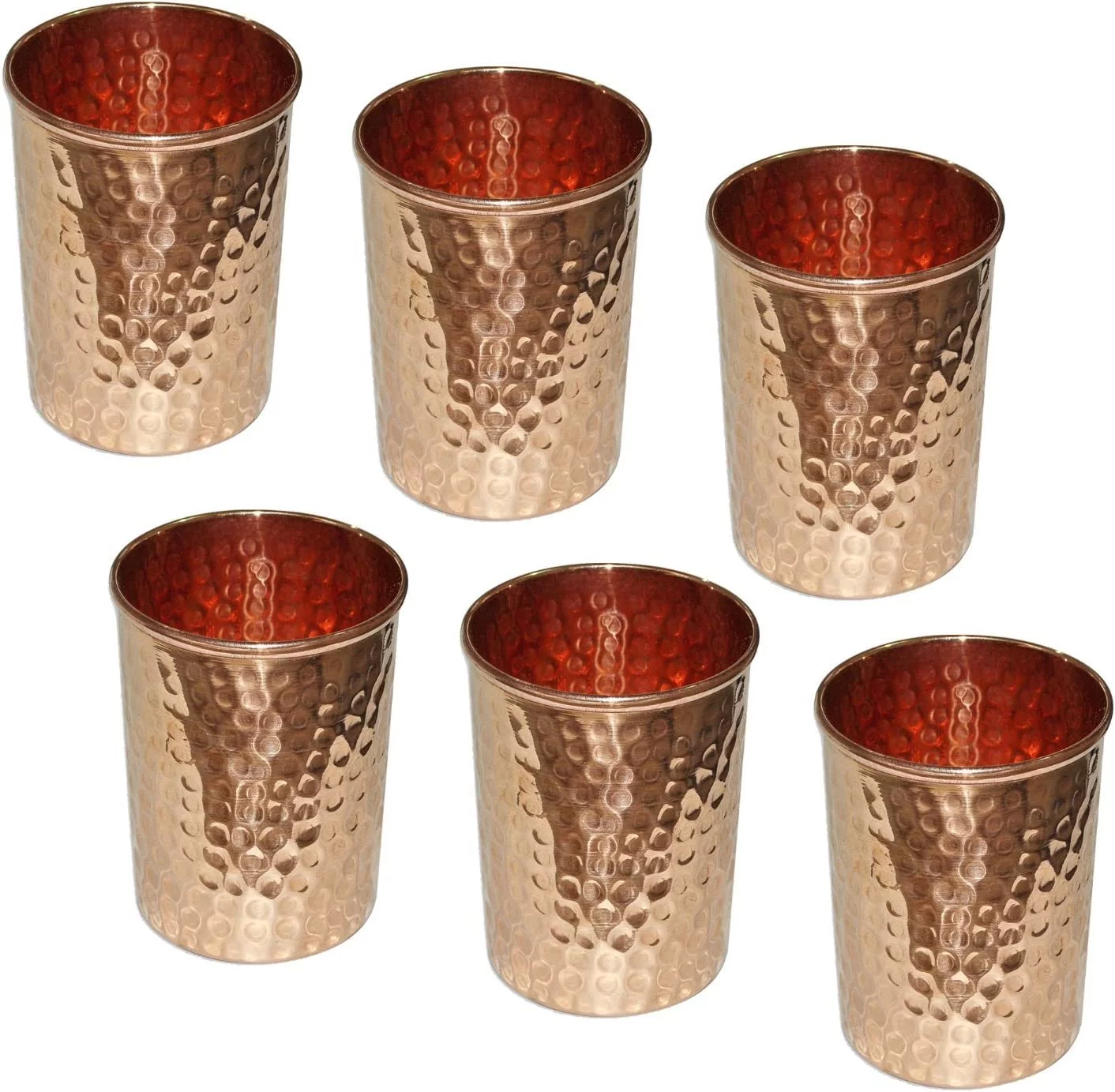 RoyaltyRoute Set for 6 Pure Copper Drinkware Hammered Tumbler Water Glass Tableware Drinking Accessories