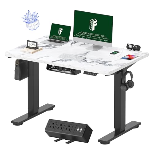 FLEXISPOT EN2 Whole-Piece Standing Desk with Clamp Power Strip, 55 x 28” Electric Stand Up Height Adjustable Desk with Cable Management (Black Frame + 55