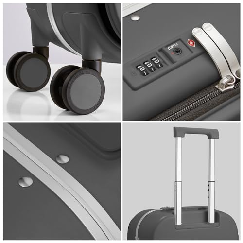 mixi Carry On Luggage, 20'' Suitcase with Front Laptop Pocket, Travel Rolling Luggage Aluminum Frame PC Hardside with Spinner Wheels & TSA Lock and Cover - Smoke White