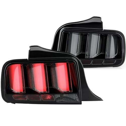 Sequential Tail Lights for 2005-2009 Ford Mustang Black Smoked LED Tube Signal Brake Lamps, Left + Right