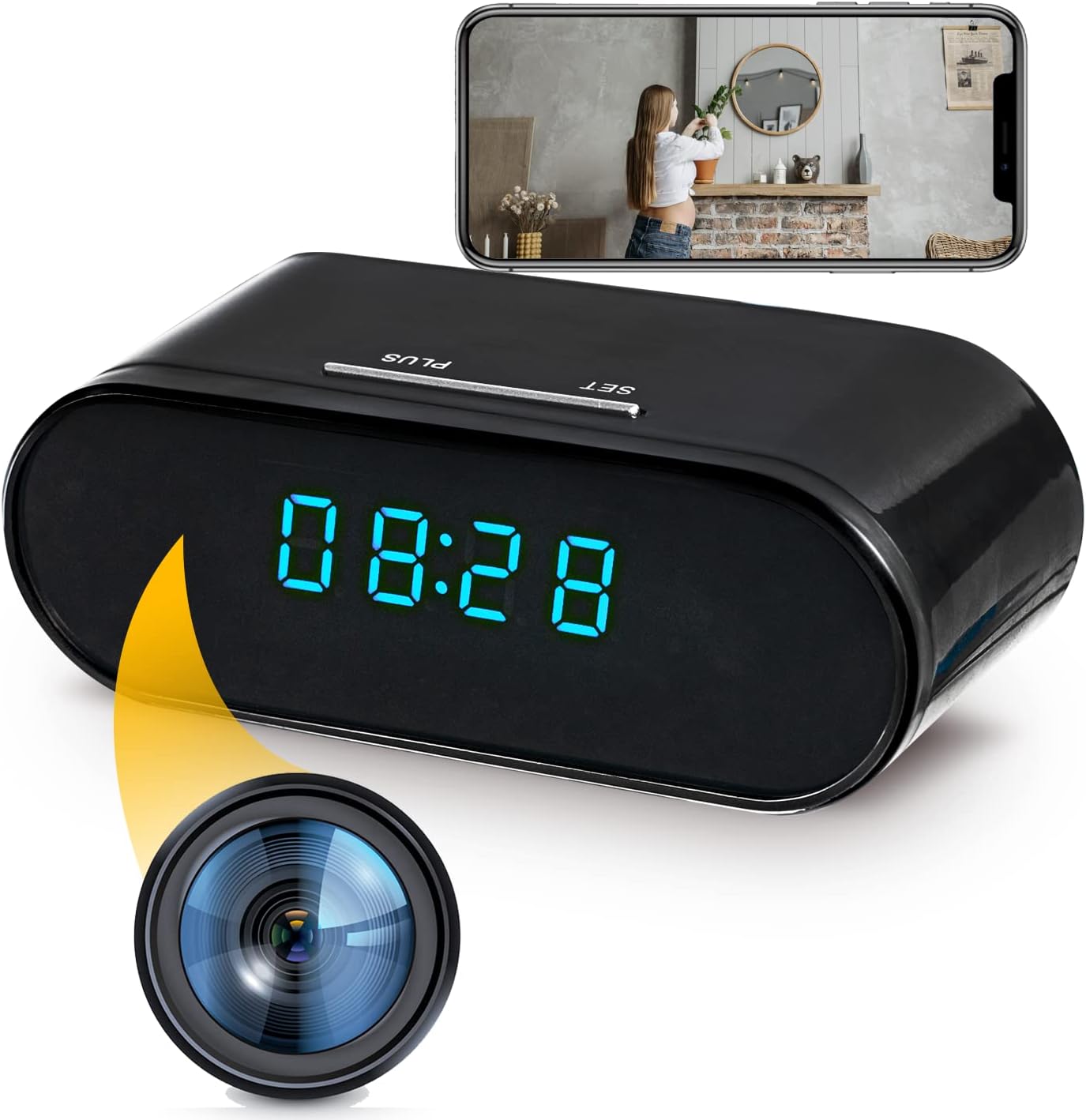 WiFi Camera Indoor Security Camera with Alarm Clock, Pet Camera with Phone APP, 1080P Home Security Cam for Dog/Cat/Baby/Elder/Nanny, Motion and Sound Detection