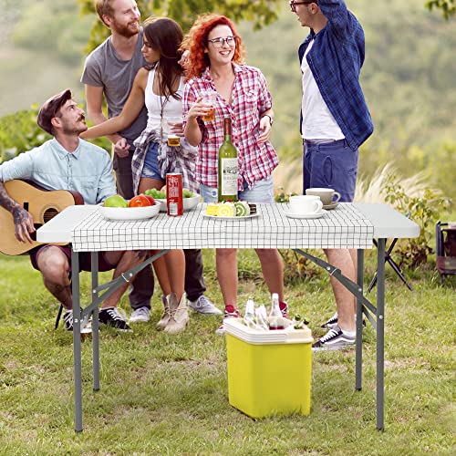 ZenStyle 6 ft Indoor Outdoor Heavy Duty Plastic Folding Table Portable Picnic Table Fold-in-Half Utility Table w/Handle and Steel Legs for Camping, Dining, Party, 71 x 27 Inch, White