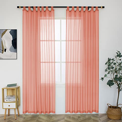 Dusty Blue Tab Top Sheer Curtains - Bedroom Window Treatment Drapes Semi Sheer Drapes for Living Room Sliding Glass Door Sunlight Glare Filter, 52 x 72 inches Long, 2 Panels