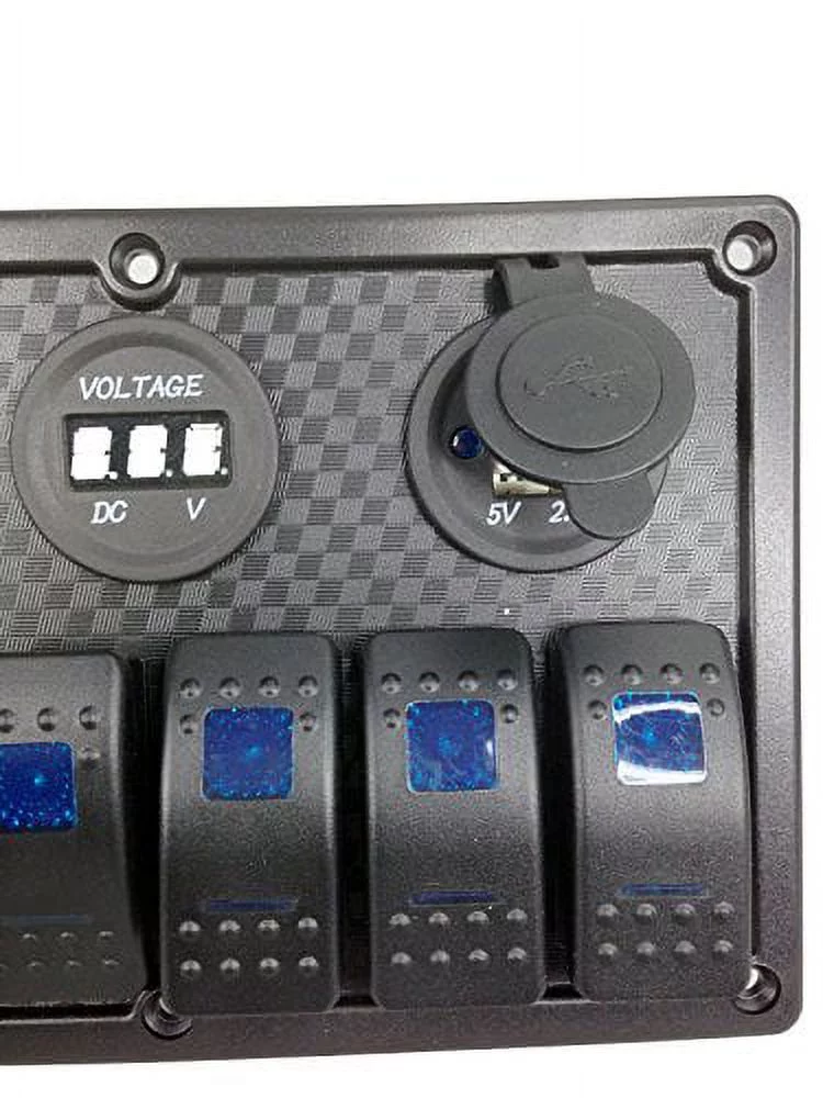 Pactrade Marine Car RV Boat 6 Gang Blue LED Rocker Switch Panel USB Voltmeter