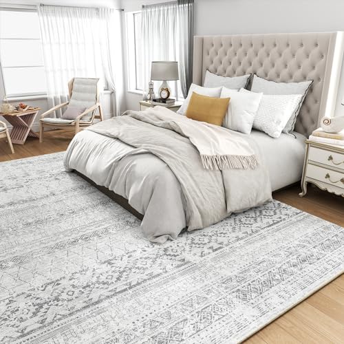Area Rugs for Living Room - 8x10 Machine Washable Boho Moroccan Rug Distressed Neutral Carpet Non Slip Soft Indoor Rug for Bedroom Dining Room Playroom Office