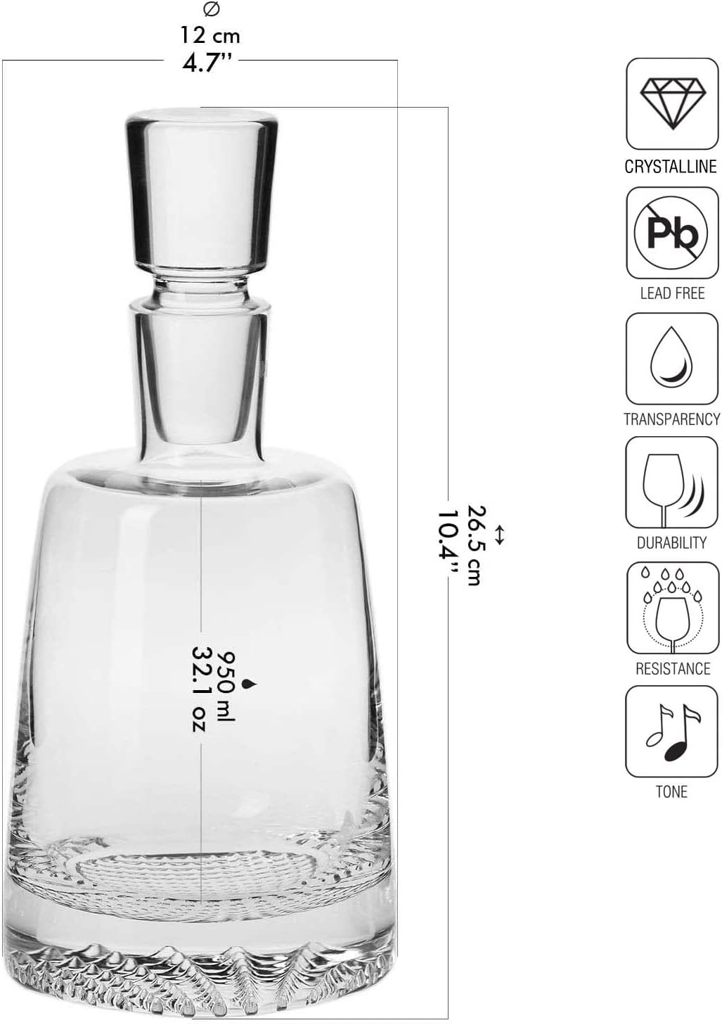 KROSNO Whisky Glass Decanter Set | 1 x 32.1 oz Crystal Carafe & 6 x 10.1 oz Glasses | Fjord Collection | Brandy Glass Alcohol Gift Set | Home, Restaurants and Kitchen Set | Gift Box for a Connoisseur