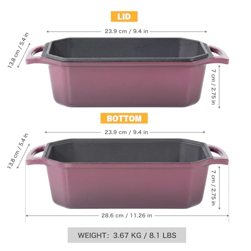 Bread Pan Cast Iron Loaf Pan with Lid Bread Loaf Pan 9x5 Inch Loaf Pan Enameled Cast Iron Sourdough Loaf Pan, DarkCyan