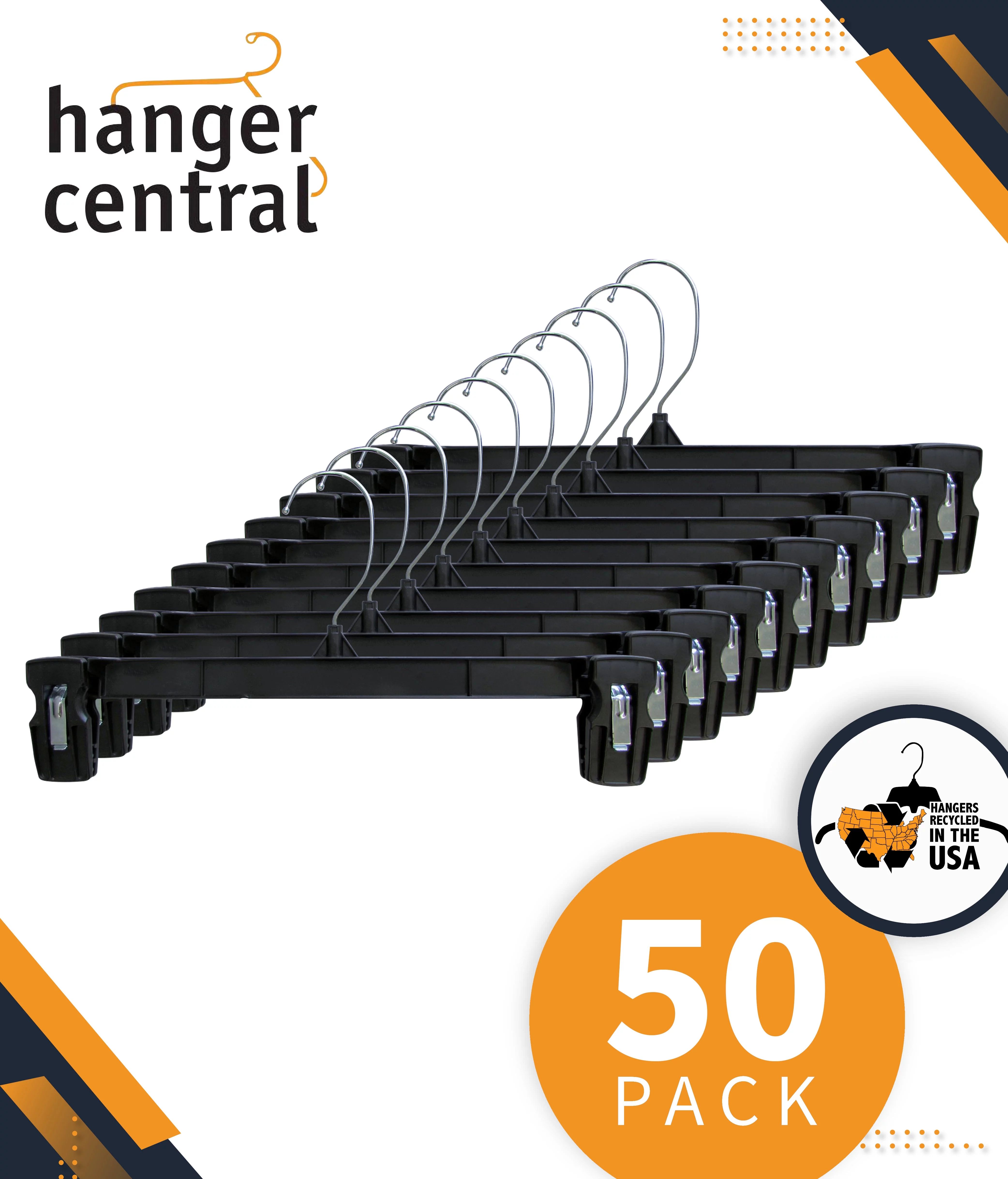 Hanger Central Plastic Pants & Skirt Hangers with Padded Pinch Clips, 10 in, 50 Pack
