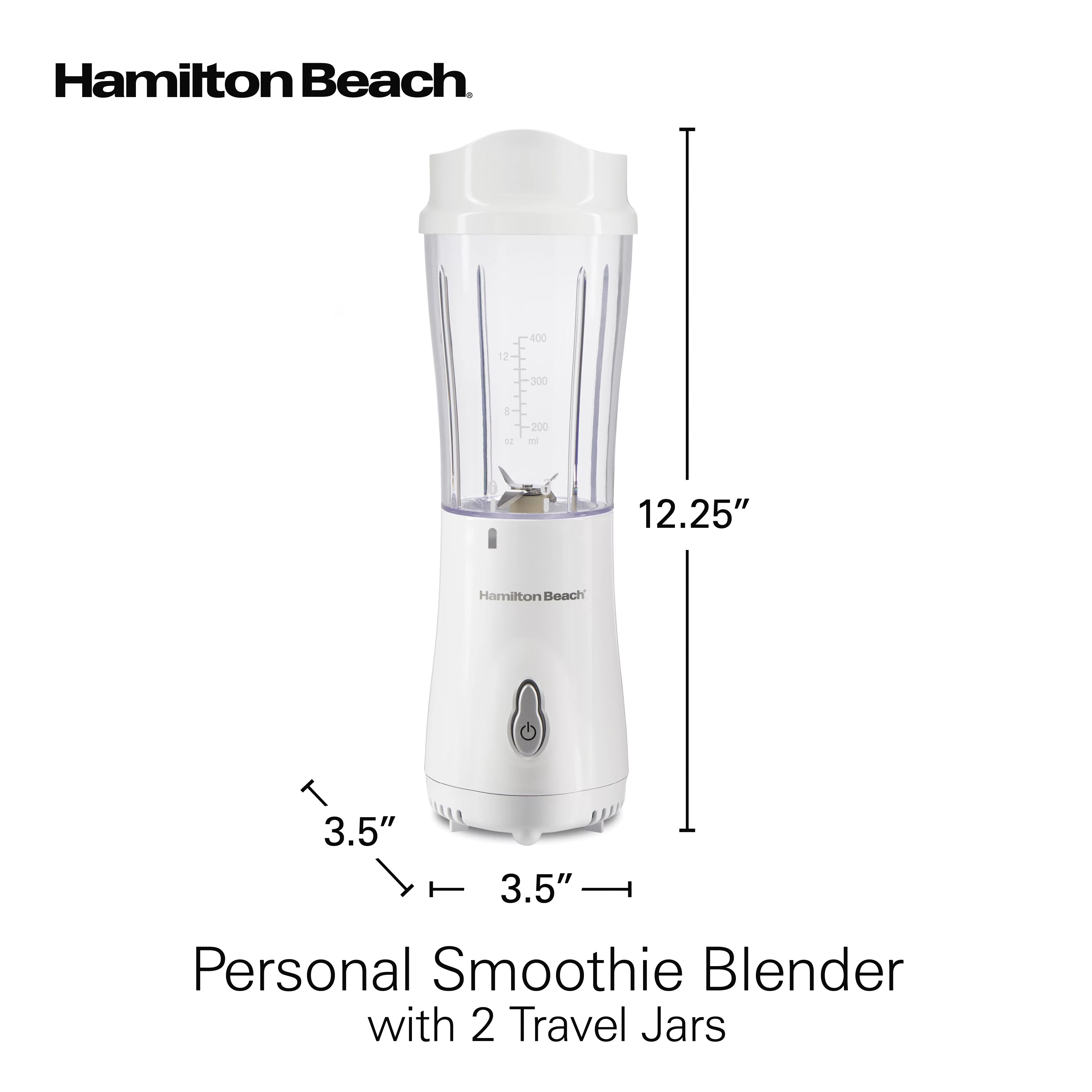 Hamilton Beach Smoothie Blender with 2 Travel Jars and 2 Lids, White 51102V